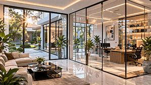 Modern home-office with glass walls