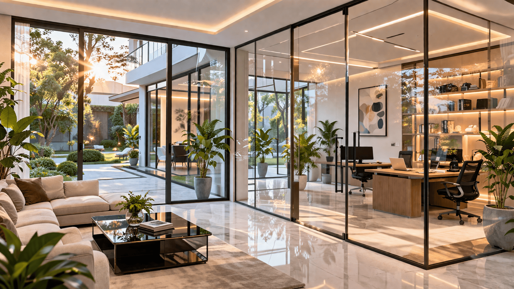 Modern home-office with glass walls